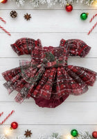 Load image into Gallery viewer, Kids girls Christmas Luxe Puff Tulle Romper - Sparkle Gingham - Fox Baby &amp; Co
