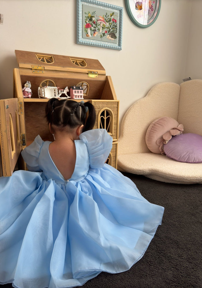 Kids little girls Bonnie Puff Sleeve Dress - Blue (pre order) - Fox Baby & Co