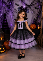 Load image into Gallery viewer, Whimsical Halloween Purple Witch Dress &amp; Headband
