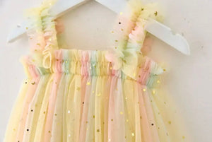 Kids little girls Arabella Tulle Fairy Birthday Dress - Lemon Rainbow (Pre order)