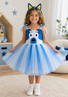 Load image into Gallery viewer, Bluey Inspired Tulle Party Dress &amp; Headband Set 💙🐾
