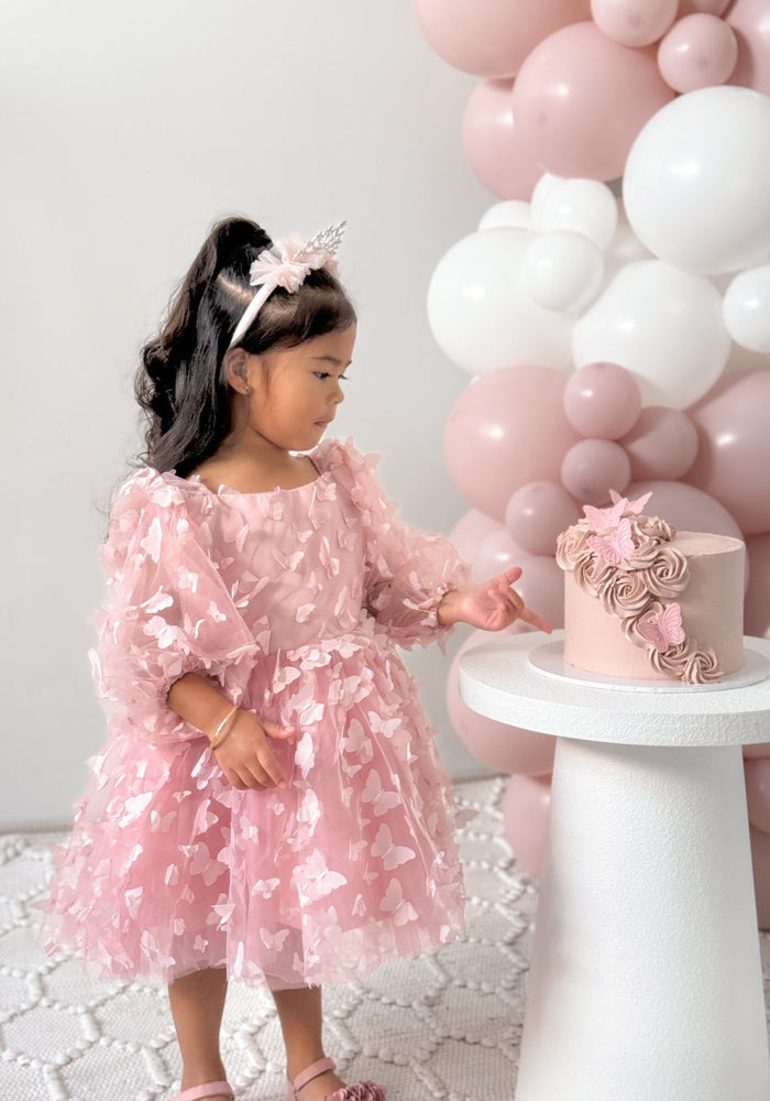 Madelyn Butterfly Luxe Little Girls Tulle Dress - Dusty Rose - Fox Baby & Co