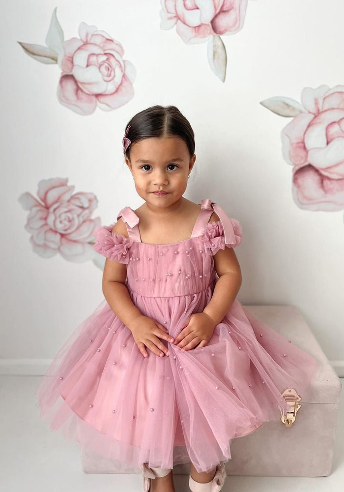 Kids little girls Valencia Pearl Luxe Party Dress - Dusty Rose (pre order) - Fox Baby & Co