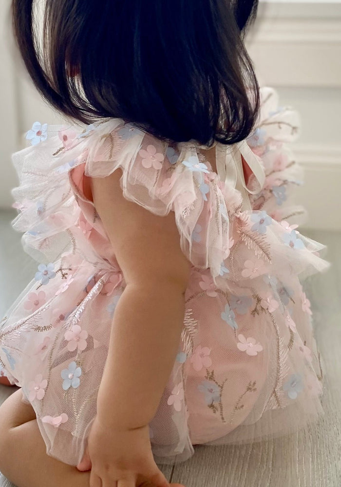 Whimsical Garden Floral Romper & Bow Headband - Blush (pre order) - Fox Baby & Co
