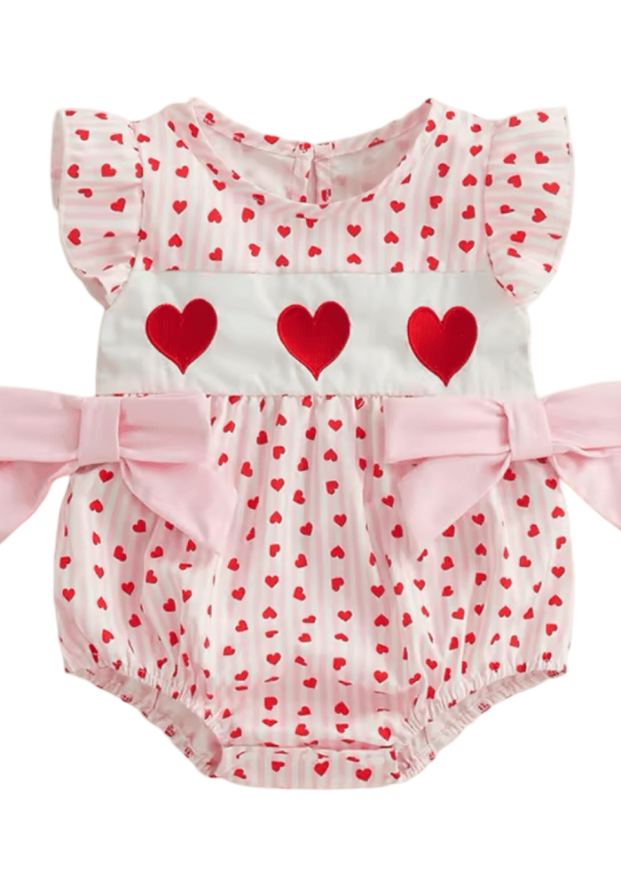 Pink Heart Big Bow Romper - Pink - Fox Baby & Co