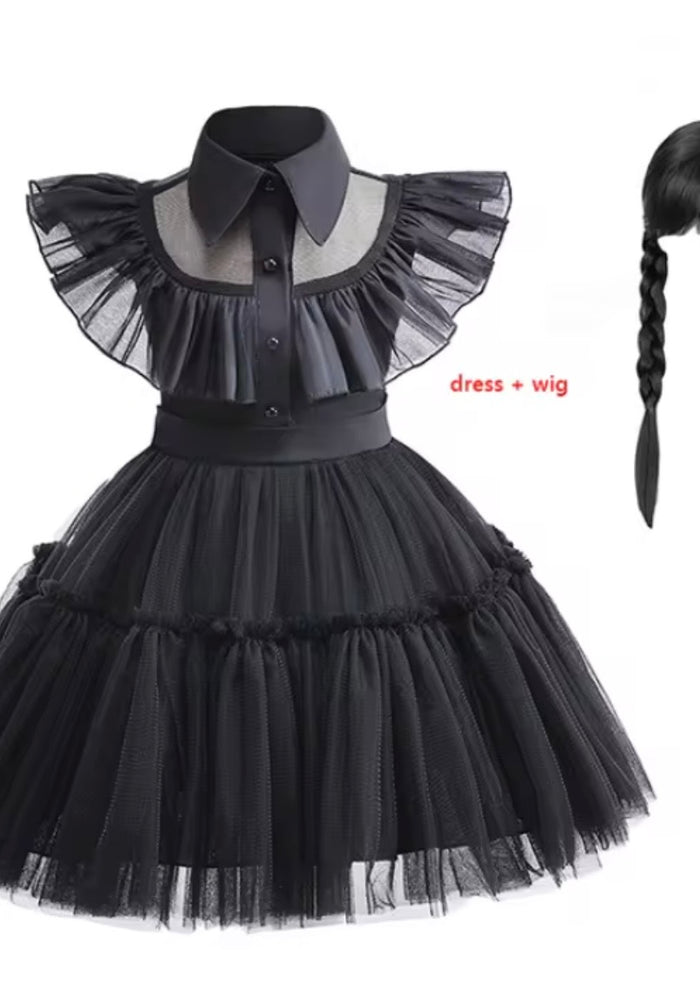 Wednesday Adams Black Dress & Black Wig - Fox Baby & Co