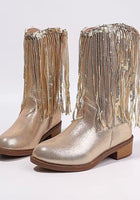 Load image into Gallery viewer, ✨ Gold Sparkle Fringe Cowgirl Boots

