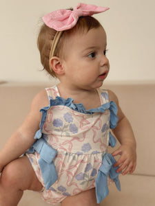 Posy Floral Bow Romper - Blue - Fox Baby & Co