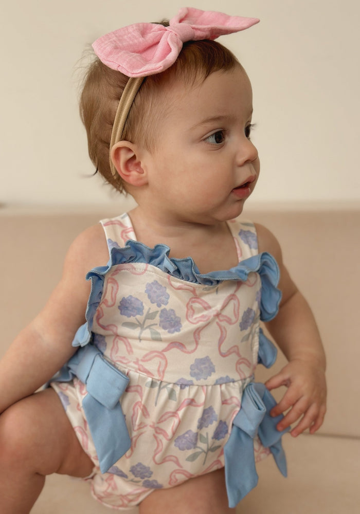 Posy Floral Bow Romper - Blue - Fox Baby & Co