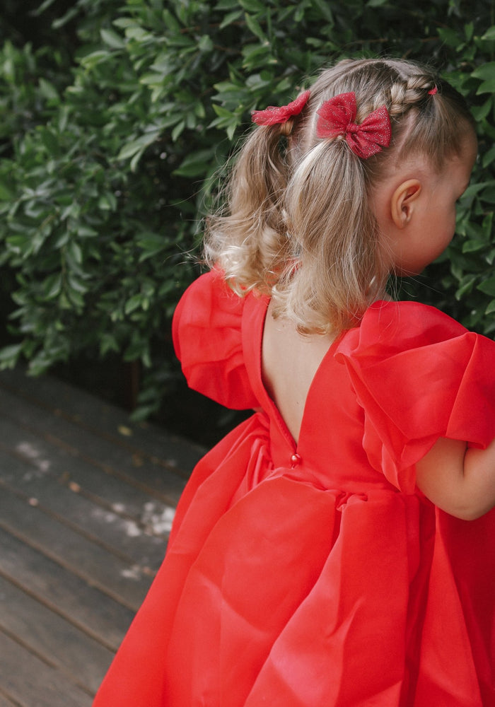 Kids little girls Bonnie Christmas Puff Sleeve Dress - Red (pre order) - Fox Baby & Co