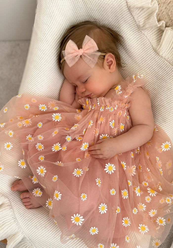 1st Birthday Kids little girl Arabella Daisy Tulle Dress - Pink/Yellow - Fox Baby & Co