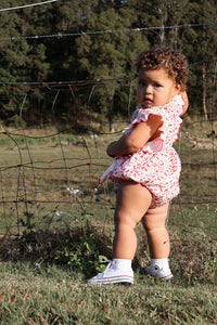 Cherry Floral Frill Bow Romper (pre order) - Fox Baby & Co