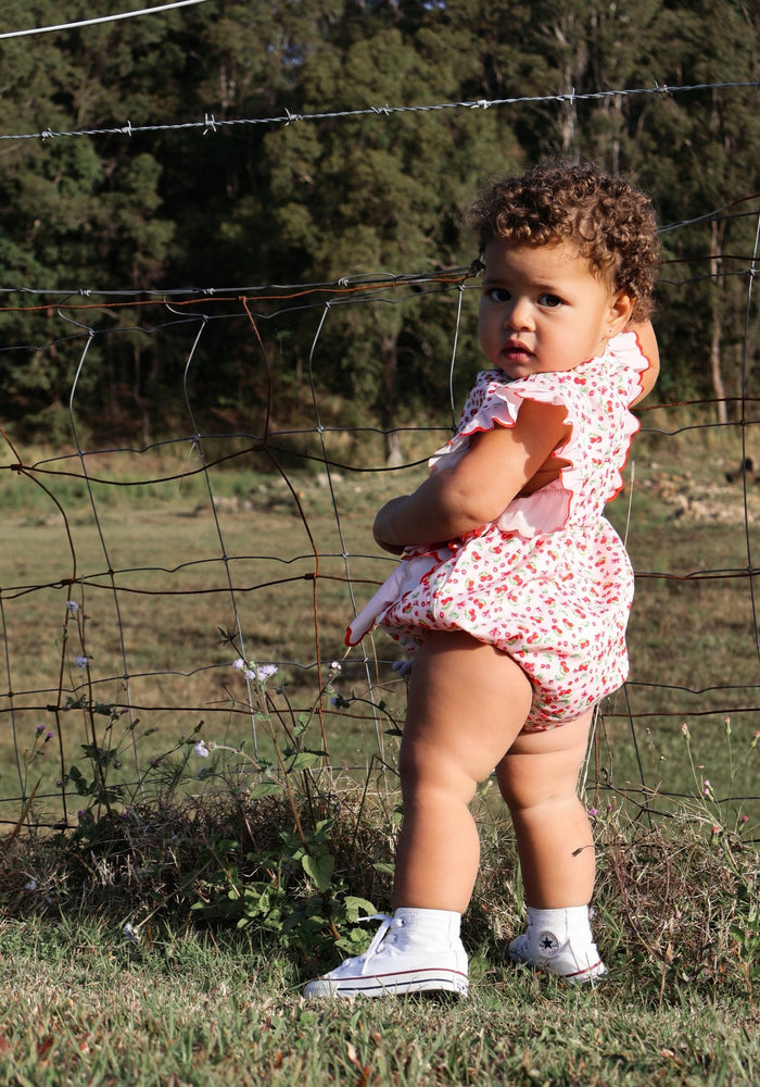 Cherry Floral Frill Bow Romper (pre order) - Fox Baby & Co
