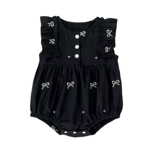 Celine French Tiny Bow Romper - Black (pre order) - Fox Baby & Co