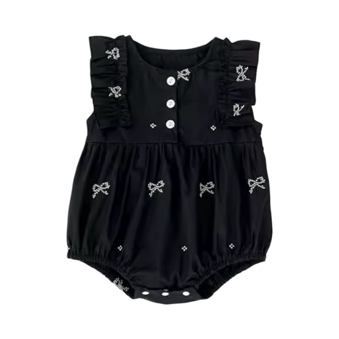 Celine French Tiny Bow Romper - Black (pre order) - Fox Baby & Co