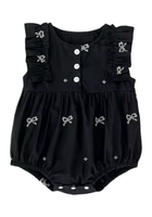 Load image into Gallery viewer, Celine French Tiny Bow Romper - Black (pre order) - Fox Baby &amp; Co
