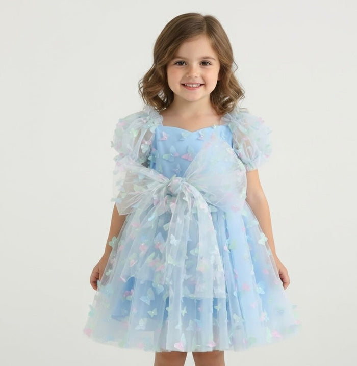 Kids girls Tea Party Butterfly Tulle Dress - Blue - Fox Baby & Co