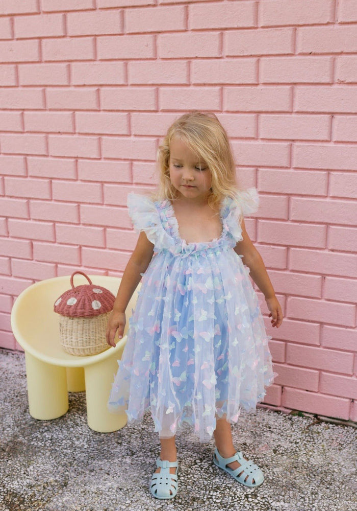New Arabella Butterfly Luxe Fairy Tulle Birthday Dress - Blue Rainbow - Fox Baby & Co