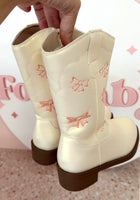 Load image into Gallery viewer, Pink Bow Princess Cowgirl Shimmer Boots
