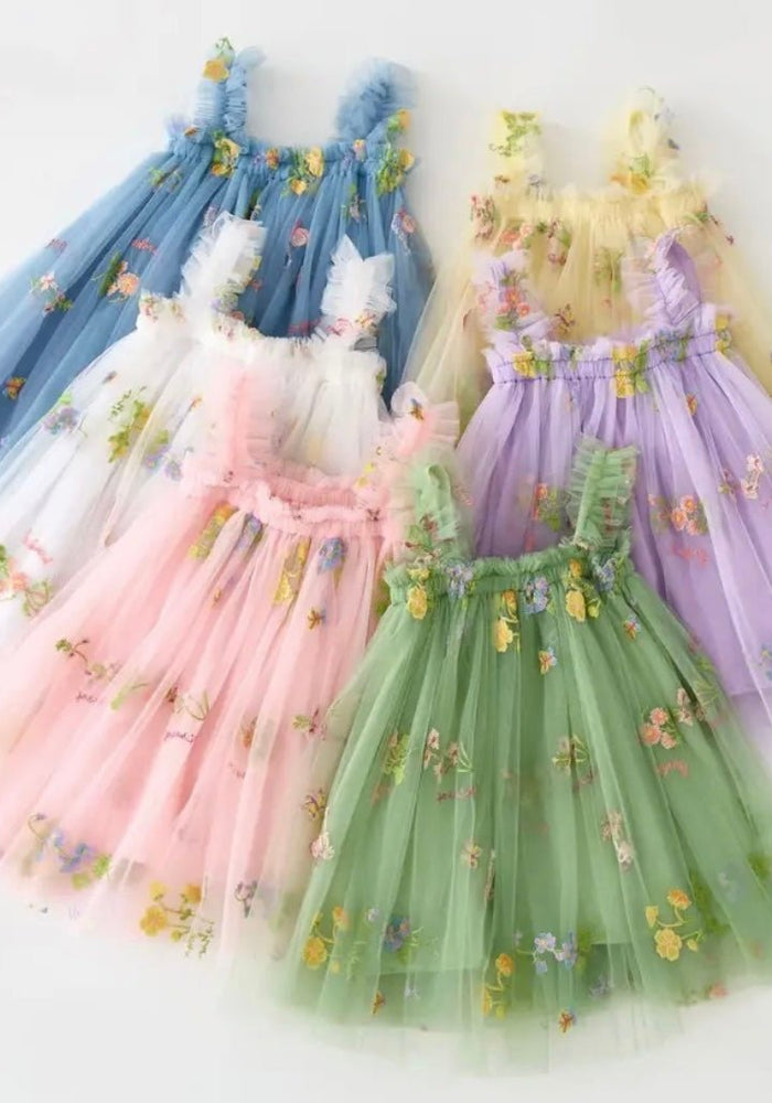 Arabella Garden Floral Tulle Birthday Dress - blue - Fox Baby & Co