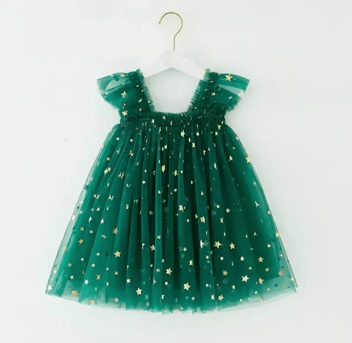 Christmas Stars Little Girls Tulle Dress - Green (pre order) - Fox Baby & Co