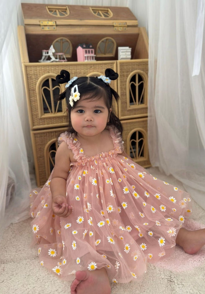 1st Birthday Kids little girl Arabella Daisy Tulle Dress - Pink/Yellow - Fox Baby & Co