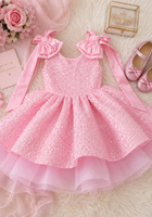 Load image into Gallery viewer, Little Girls Pink Sparkle Bow Luxe Princess Tulle Dress
