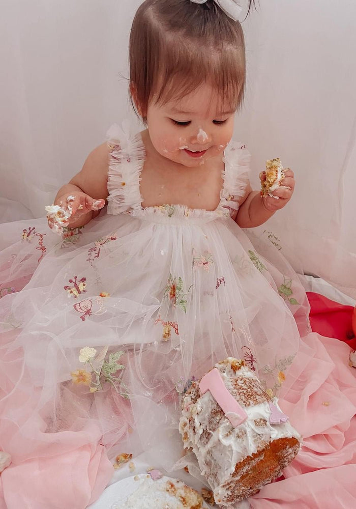Arabella Garden Floral Tulle Birthday Dress - White (pre order) - Fox Baby & Co