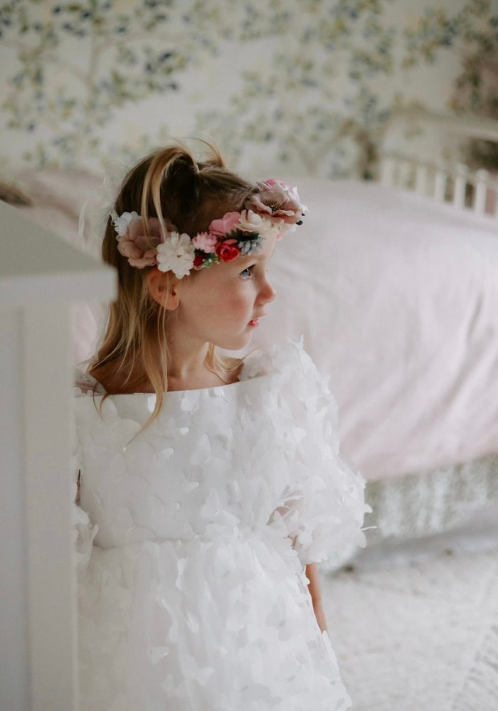 Madelyn Flower Girl Butterfly Luxe Little Girls Tulle Dress - White - Fox Baby & Co