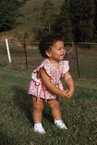 Cherry Floral Frill Bow Romper (pre order) - Fox Baby & Co
