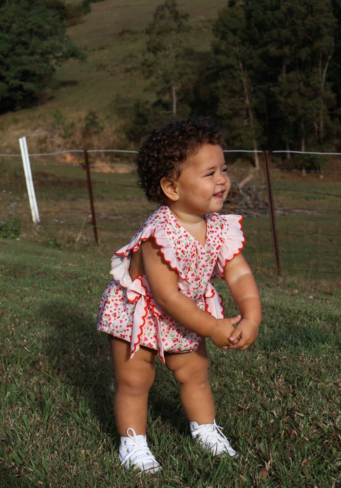 Cherry Floral Frill Bow Romper (pre order) - Fox Baby & Co