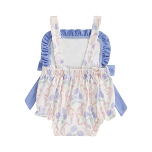 Posy Floral Bow Romper - Blue