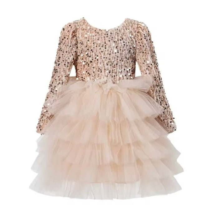 Gold Winter Wonderland Frill Tutu Long Sleeve Dress - Fox Baby & Co