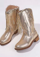 Load image into Gallery viewer, ✨ Gold Sparkle Fringe Cowgirl Boots
