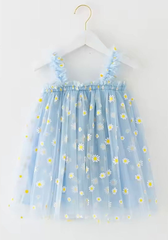1st Birthday Kids little girl Arabella Daisy Tulle Dress - Blue - Fox Baby & Co