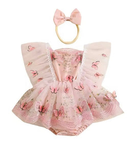 Whimsical Pink Butterfly Romper & Bow Headband - Fox Baby & Co