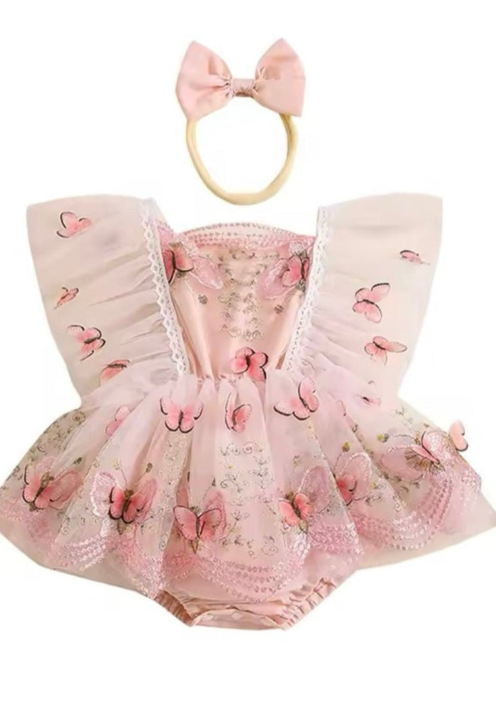 Whimsical Pink Butterfly Romper & Bow Headband - Fox Baby & Co