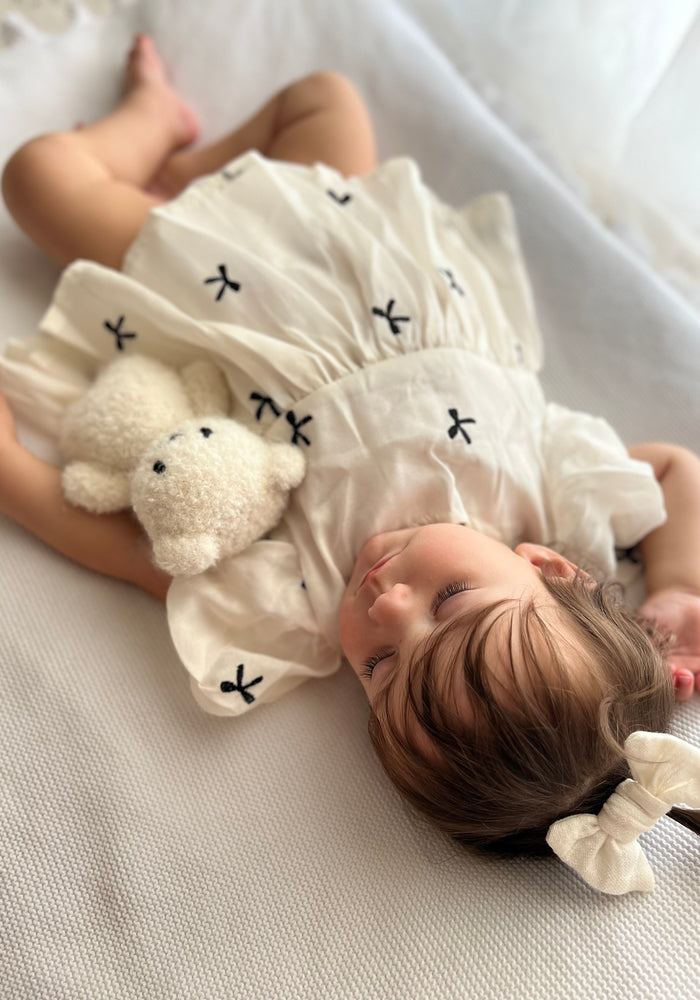 Baby Girls French Luxe Bow Puff Frill Romper - Black/Ivory