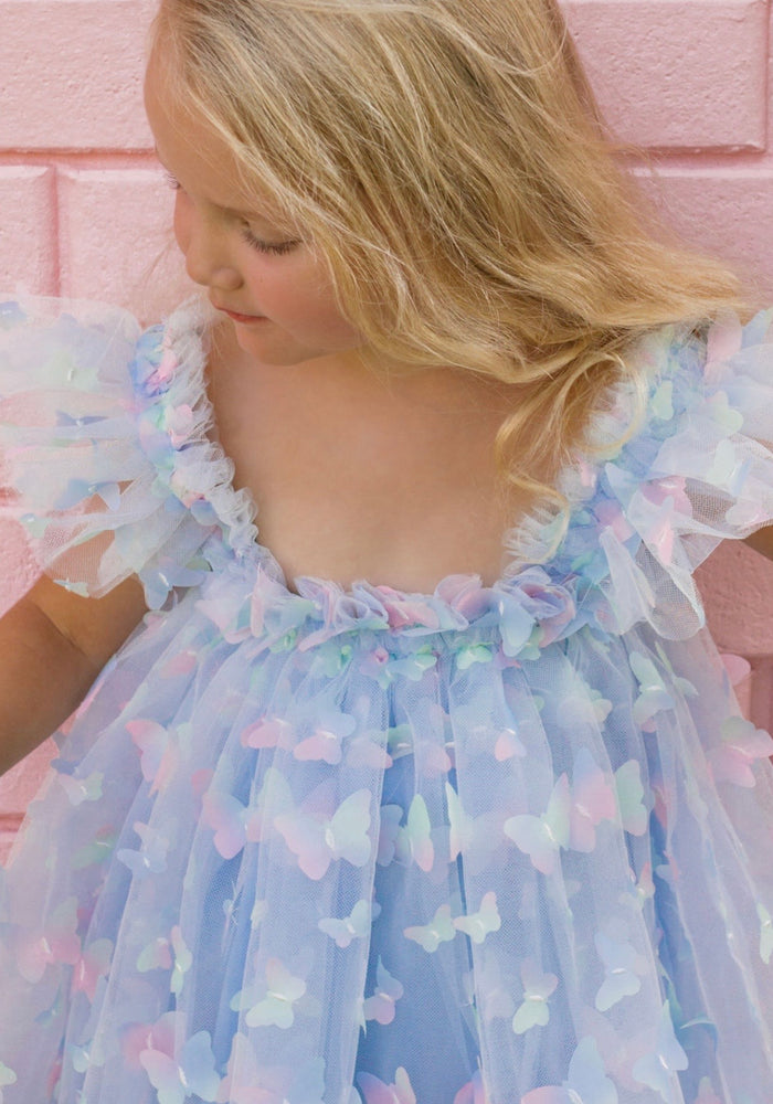 New Arabella Butterfly Luxe Fairy Tulle Birthday Dress - Blue Rainbow - Fox Baby & Co