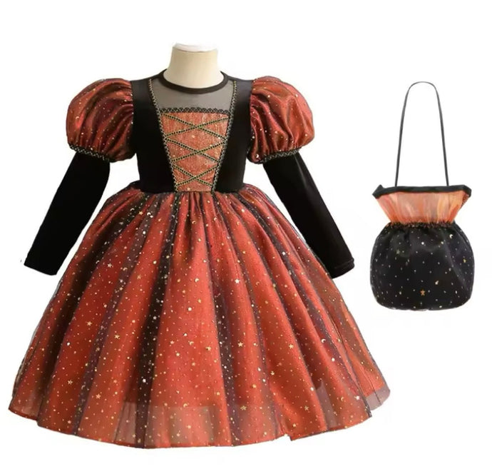 Witch Halloween Long Sleeve Long Sleeve Dress Costume with bag - Orange - Fox Baby & Co