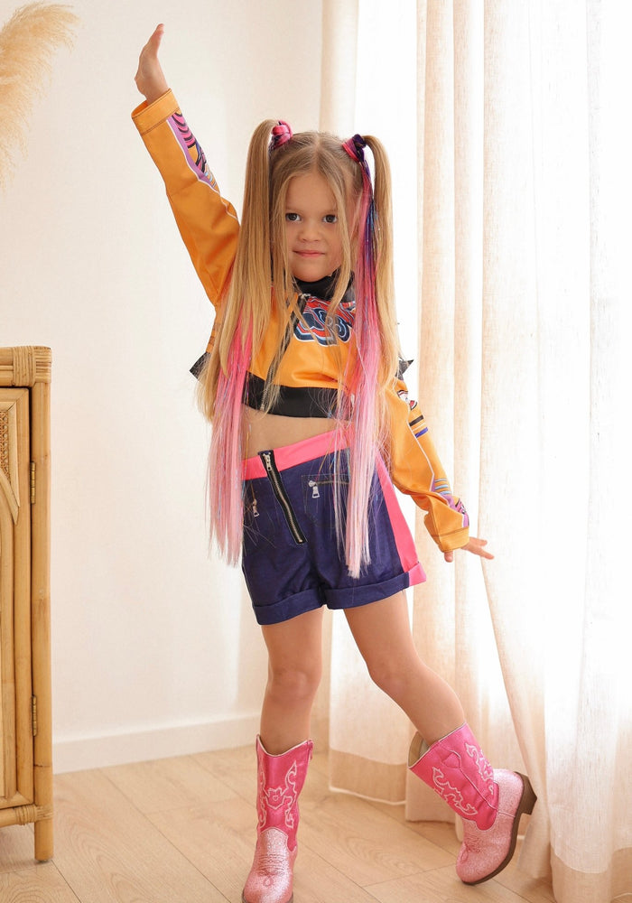 Kids Girls Kpop Style Demon Hunter Rumi Yellow Costume Top, Shorts & Jacket 3 Piece - Fox Baby & Co