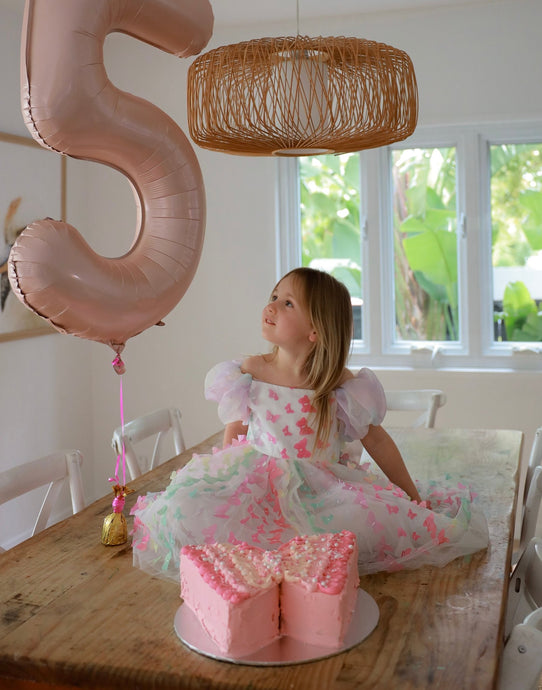 Bella Butterfly Flower Girl Kids Puff Sleeve Luxe Party Dress - Rainbow - Fox Baby & Co