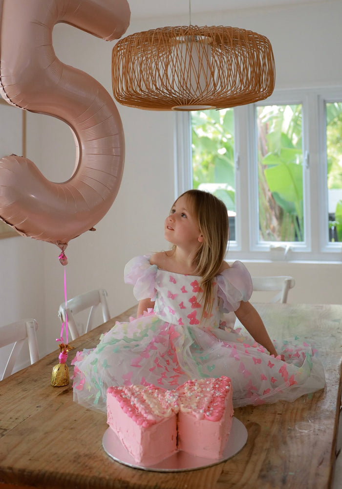 Bella Butterfly Flower Girl Kids Puff Sleeve Luxe Party Dress - Rainbow - Fox Baby & Co