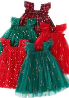 Load image into Gallery viewer, Candy Cane Christmas Little Girls Tulle Dress - Red (pre order) - Fox Baby &amp; Co
