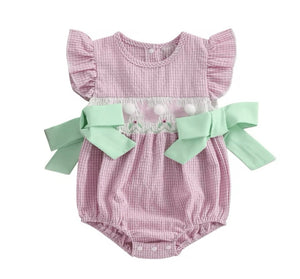 Easter Gingham Bow Romper - Pink (pre order) - Fox Baby & Co