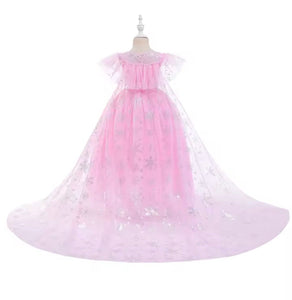 Pink Snowflake Princess Birthday Party Dress Costume with cape