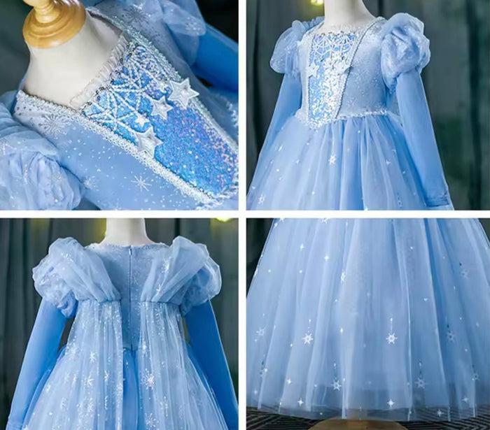 Snow Elsa Princess Birthday Long Sleeve Party Dress Costume - Fox Baby & Co