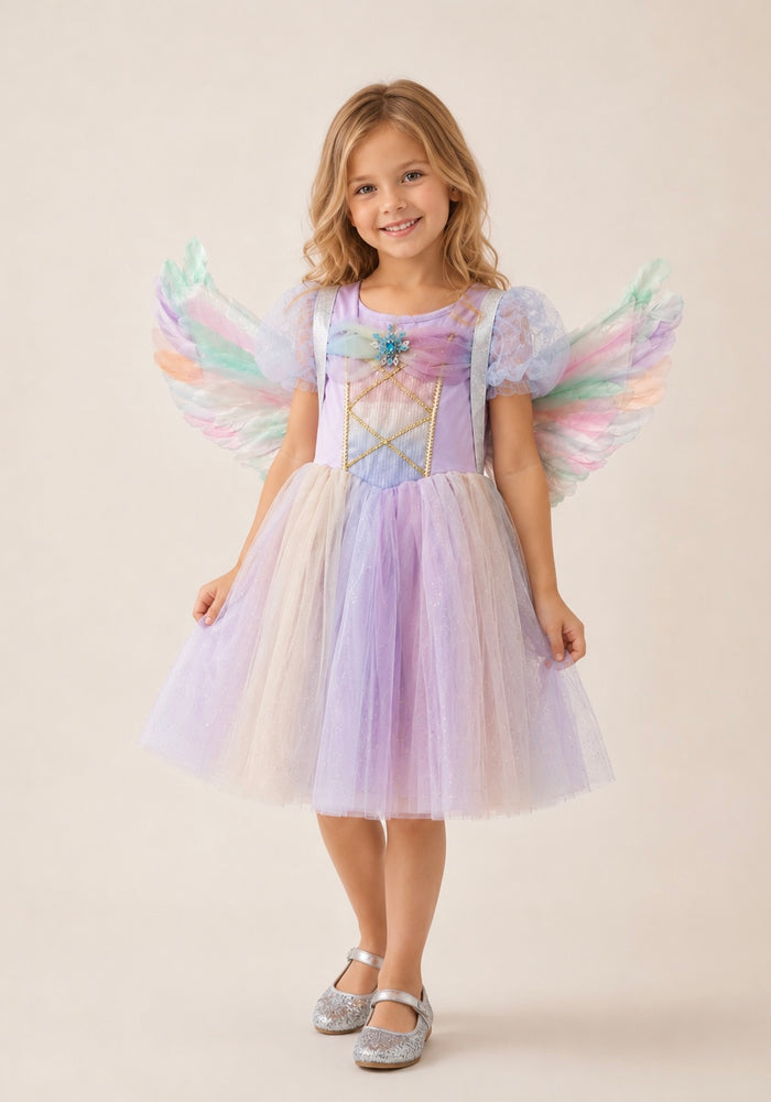 Unicorn Fairy Princess Dress with Wings Costume