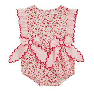Cherry Floral Frill Bow Romper (pre order) - Fox Baby & Co
