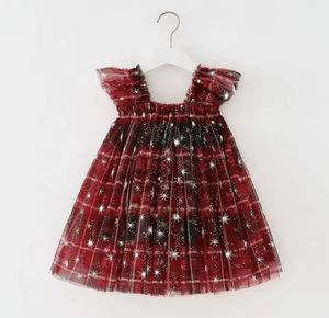 Christmas Gingham Sparkle Little Girls Tulle Dress - Red (pre order) - Fox Baby & Co